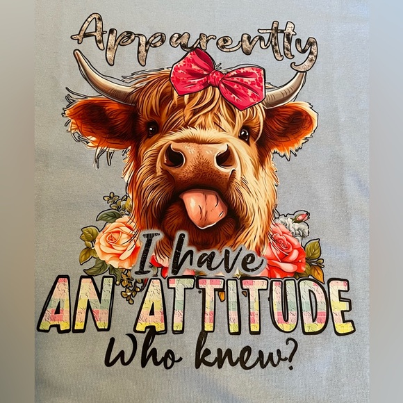 Gildan Tops - Women’s Long Sleeve Shirt. 2XL, Light Blue With A Cute Cow Print. NWOT